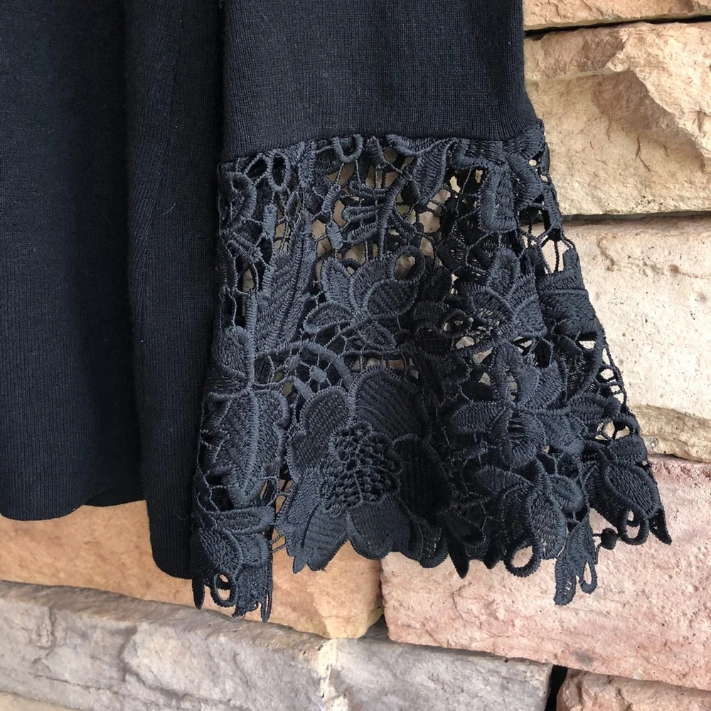 INC International Concepts Black Knit Sweater Top Lace Cuffs Women’s Large EUC - Picture 2 of 12